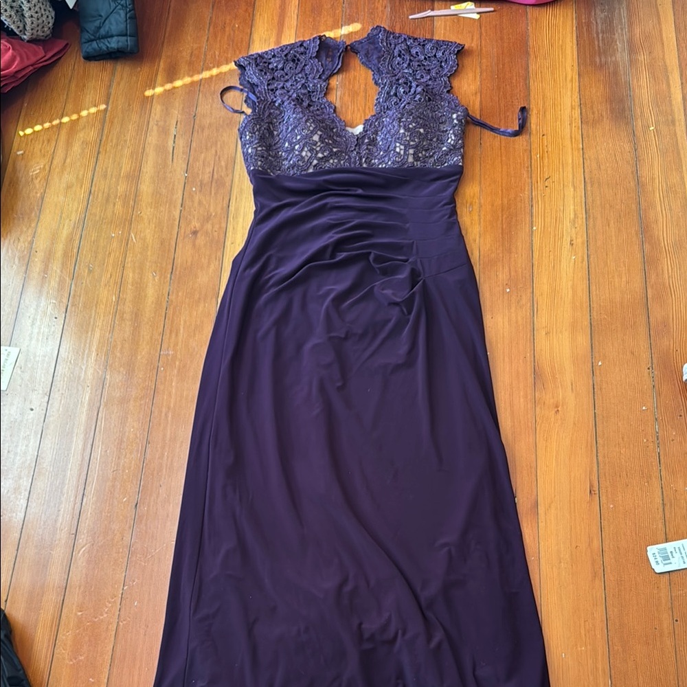 Xscape Purple Ruched Plunge Gown